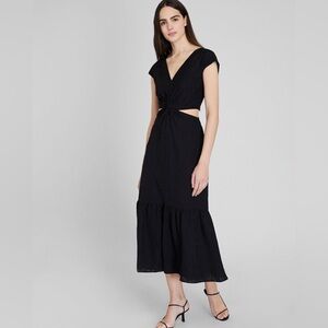CLUB MONACO Twist Front Cut Out Maxi Dress Size 8 Black Floral Party Cocktail‎